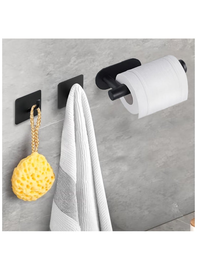 Generic - Toilet Paper Holder No Drilling Required, Stainless Steel Self-Adhesive Toilet Roll Holder for Gluing for Bathroom and Kitchen with 2 Adhesive Hooks, Black - Image 1