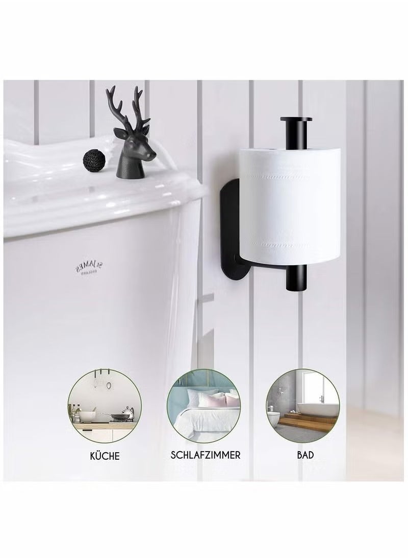 Generic - Toilet Paper Holder No Drilling Required, Stainless Steel Self-Adhesive Toilet Roll Holder for Gluing for Bathroom and Kitchen with 2 Adhesive Hooks, Black - Image 1