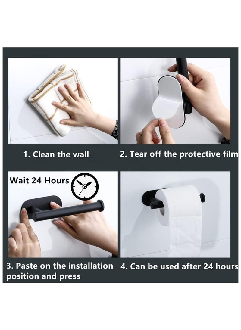 Generic - Toilet Paper Holder No Drilling Required, Stainless Steel Self-Adhesive Toilet Roll Holder for Gluing for Bathroom and Kitchen with 2 Adhesive Hooks, Black - Image 1