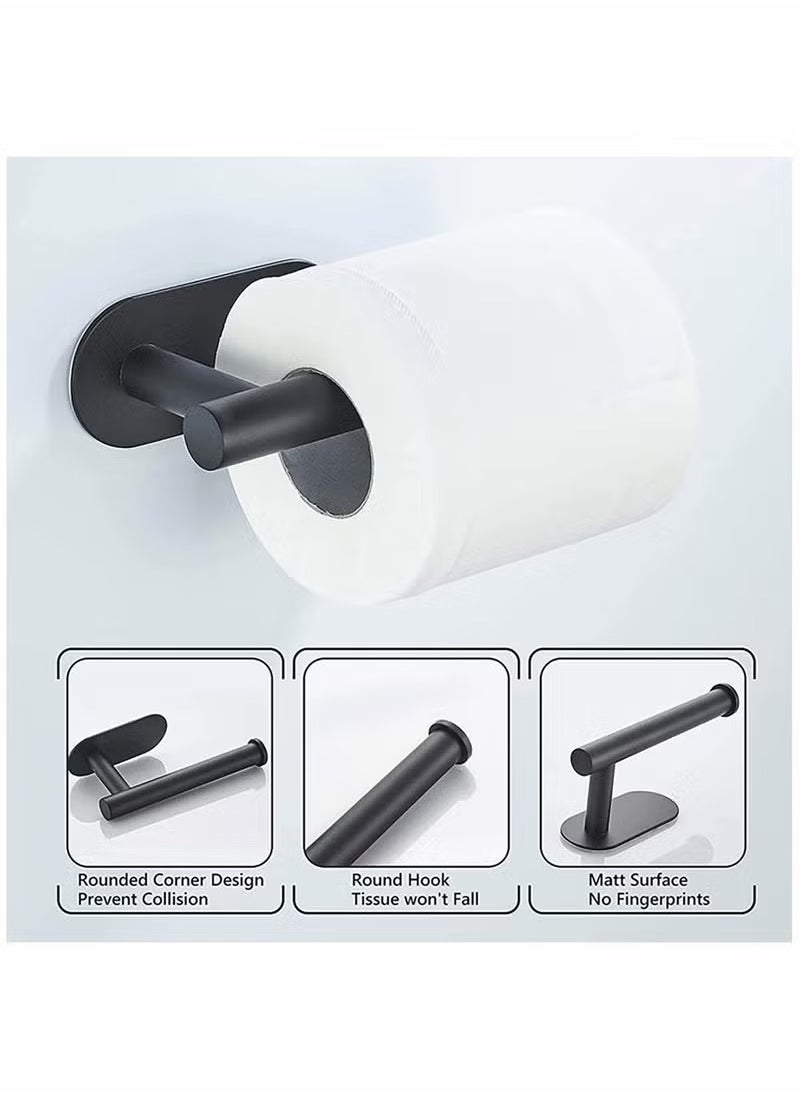 Generic - Toilet Paper Holder No Drilling Required, Stainless Steel Self-Adhesive Toilet Roll Holder for Gluing for Bathroom and Kitchen with 2 Adhesive Hooks, Black - Image 1