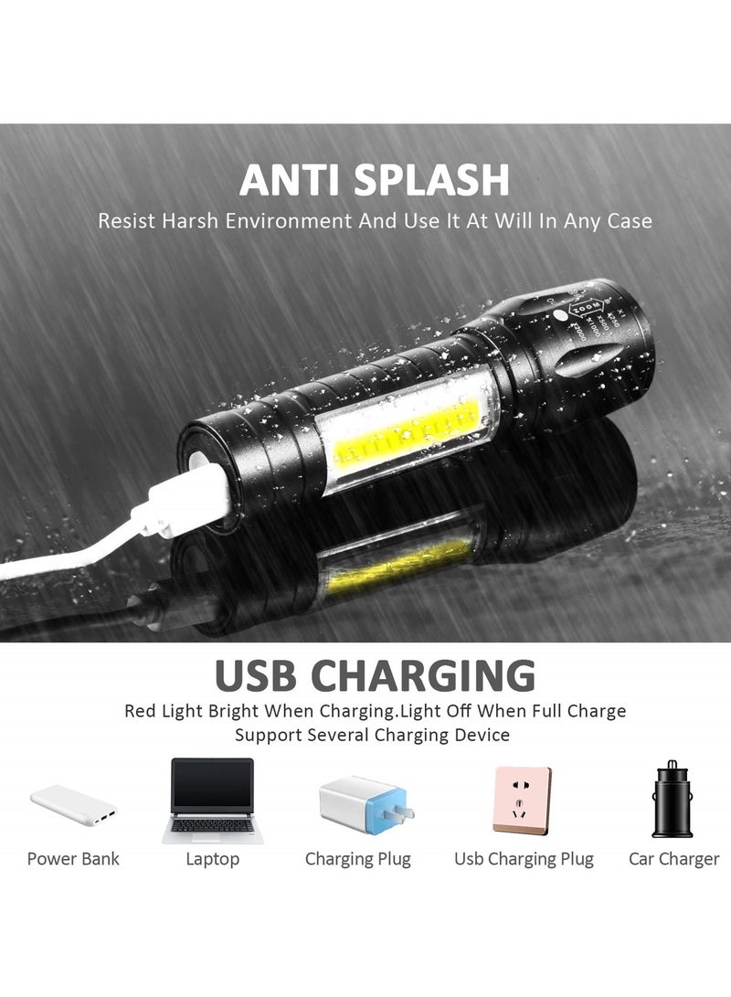 4 Pack USB Rechargeable LED Flashlights with 3 Bright Modes and COB Side Lights for Camping Hiking Emergency and Everyday Use  - Image 3