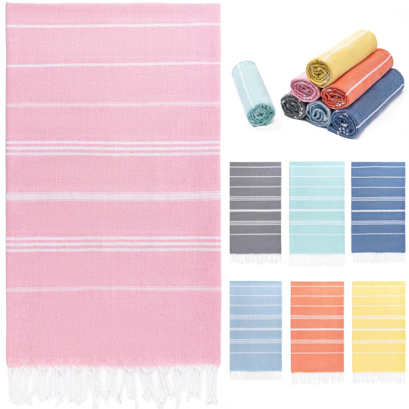 Aegero Turkish Beach Towel, 36"x71" Quick Dry Sand Free Oversized Bath Pool Swim Towel, Lightweight Travel Turkish Towels Vacation Essentials, Pink - Image 1