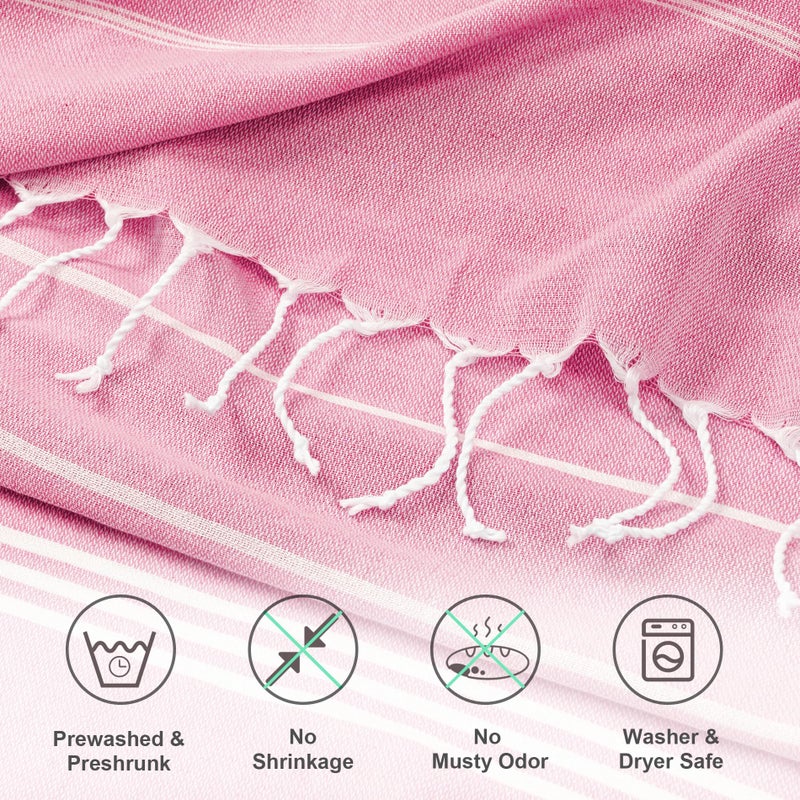 Aegero Turkish Beach Towel, 36"x71" Quick Dry Sand Free Oversized Bath Pool Swim Towel, Lightweight Travel Turkish Towels Vacation Essentials, Pink - Image 2