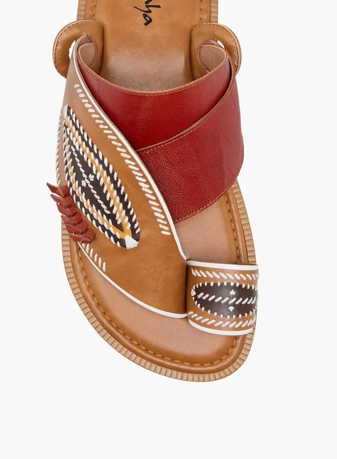 Al Waha Men Embroidered Slip-On Arabic Sandals with Toe Loop Ramadan Collection