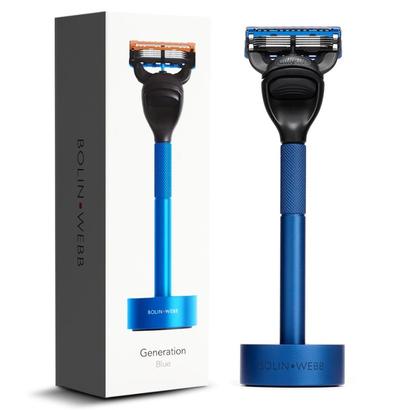 Bolin Webb Generation Razor and Stand in Blue Fitted with Gillette Fusion5 Blade Luxury Razor for Men