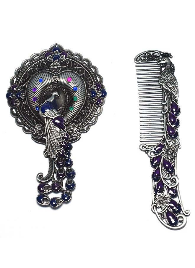 immatgar immatgar pharaonic Peafowl makeup pocket mirror with comb ancient Egyptian souvenirs gifts for women and mother from Egypt (Peafowl 5 - Silver - 13.5 CM Tall)  - Image 1
