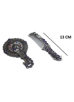 immatgar immatgar pharaonic Peafowl makeup pocket mirror with comb ancient Egyptian souvenirs gifts for women and mother from Egypt (Peafowl 5 - Silver - 13.5 CM Tall)  - Image 2