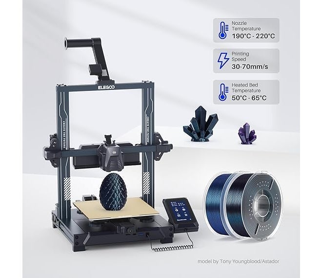 Protomont TECHNOLOGIES خيوط ELEGOO PLA+ 1.75 مم 1 كجم، خيوط طابعة ثلاثية الأبعاد PLA Plus، دقة أبعاد +/- 0.02 مم، قوية وعالية القوة، مناسبة لمعظم طابعات FDM (1 كجم/بكرة، 2.2 رطل) (أزرق طاووس مجرة)  - Image 5