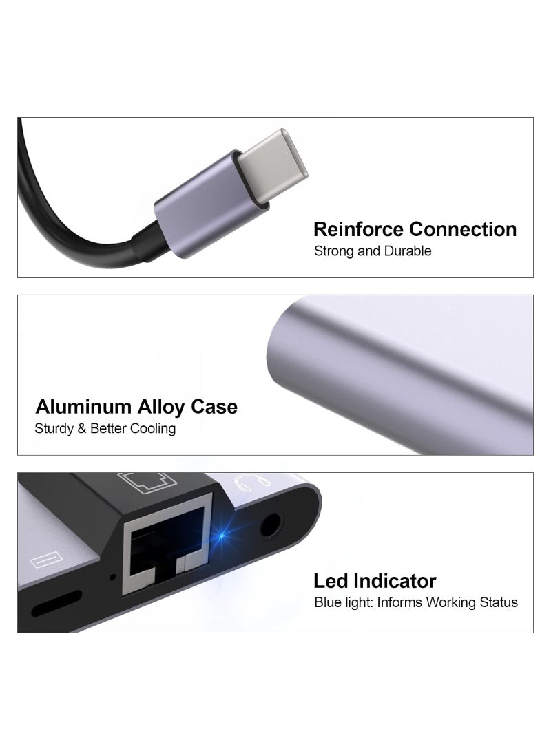 SOLARAE USB to Ethernet Adapter, 3-in-1 Aluminum Driver Free, LAN Network Adapter with RJ45 10/100Mbps for Laptop PC with Windows/Mac OS/Phone/Pad, 3.5mm Audio Socket, Plug and Play - Image 4