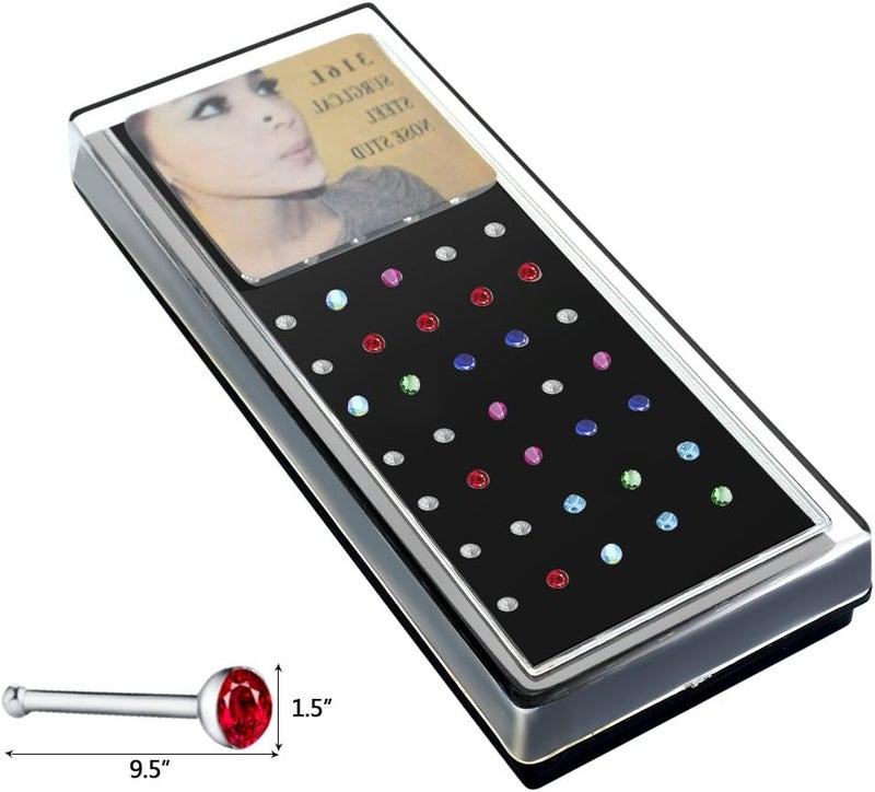 cnomg 2 Sets 120 pcs Stainless Steel Nose Ring Body Piercing Jewelry Nose Bone Stud Nose Hoop Crystal Hypoallergenic White+Multicolor - Image 3