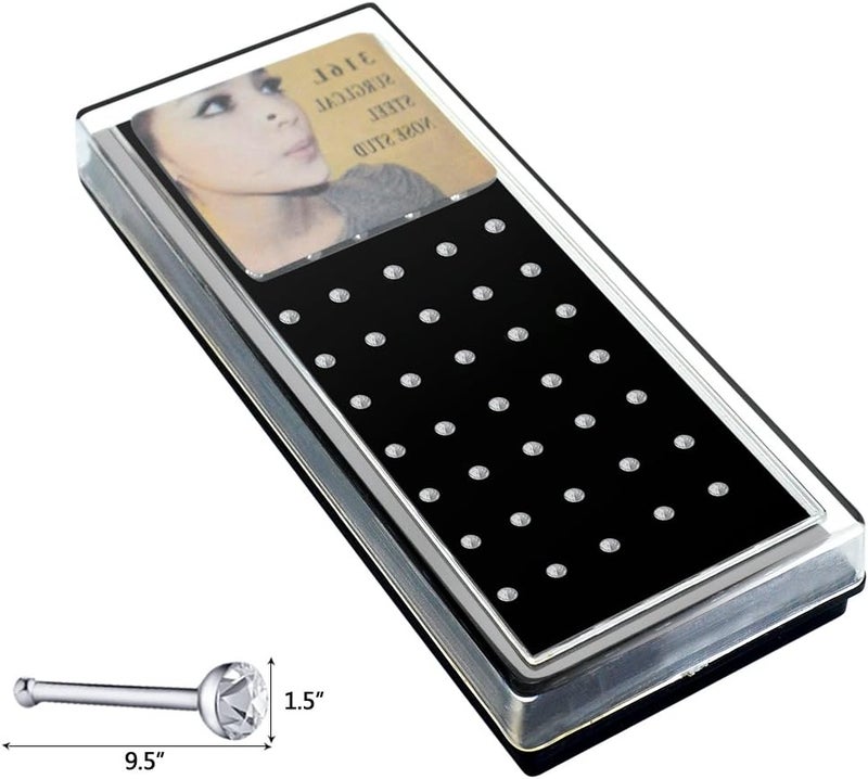 cnomg 2 Sets 120 pcs Stainless Steel Nose Ring Body Piercing Jewelry Nose Bone Stud Nose Hoop Crystal Hypoallergenic White+Multicolor - Image 2