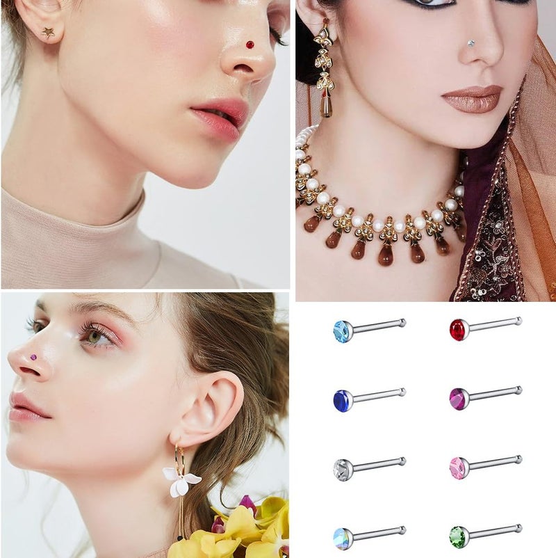 cnomg 2 Sets 120 pcs Stainless Steel Nose Ring Body Piercing Jewelry Nose Bone Stud Nose Hoop Crystal Hypoallergenic White+Multicolor - Image 4