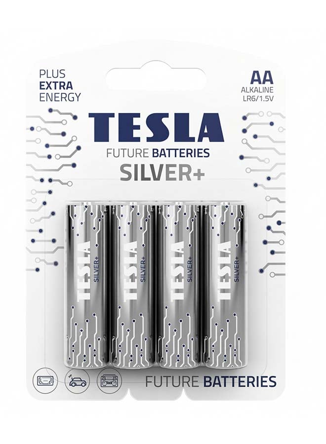 Tesla بطاريات تسلا AA فضية + قلوية LR6 1.5 4 قطع - Image 1