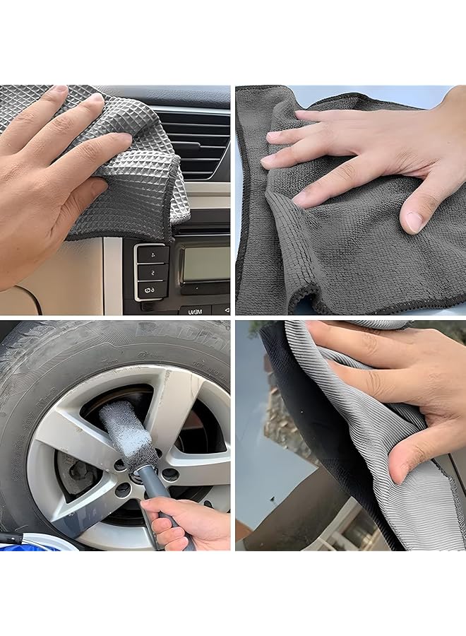 Tazweeq Car Detailing Kit - 12-Piece Microfiber Towels Set With Wash Gloves, Wheel Brushes And Waxing Sponge, Professional Auto Cleaning Tools For Car Interior And Exterior - Image 4