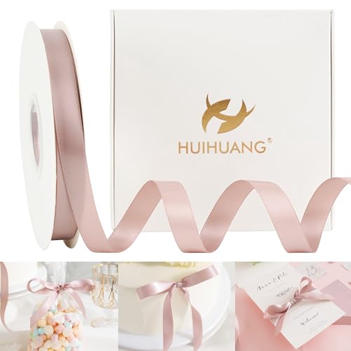 HUIHUANG Dusty Rose Rose Satin Ribbon 12 inch X 50 Yards Continuous Dusty Pink DoubleFaced Satin Ribbon for Gift Wrapping Bows DIY Crafts Flower Bouquet Wedding Bridal Shower Decor - Image 1