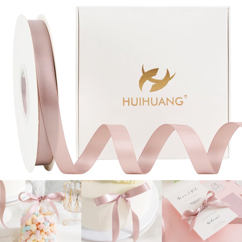 HUIHUANG Dusty Rose Rose Satin Ribbon 12 inch X 50 Yards Continuous Dusty Pink DoubleFaced Satin Ribbon for Gift Wrapping Bows DIY Crafts Flower Bouquet Wedding Bridal Shower Decor - Image 3
