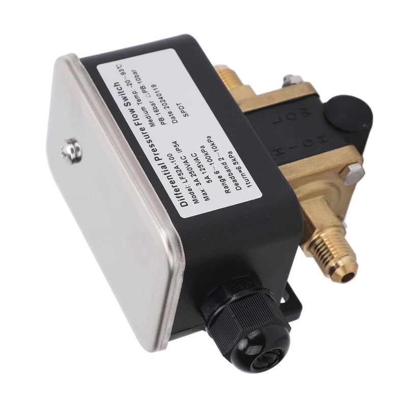 Differential Pressure Flow Switch Stainless Steel Adjustable 2 Wire 6‑100kpa 125VAC 250VAC - Image 1