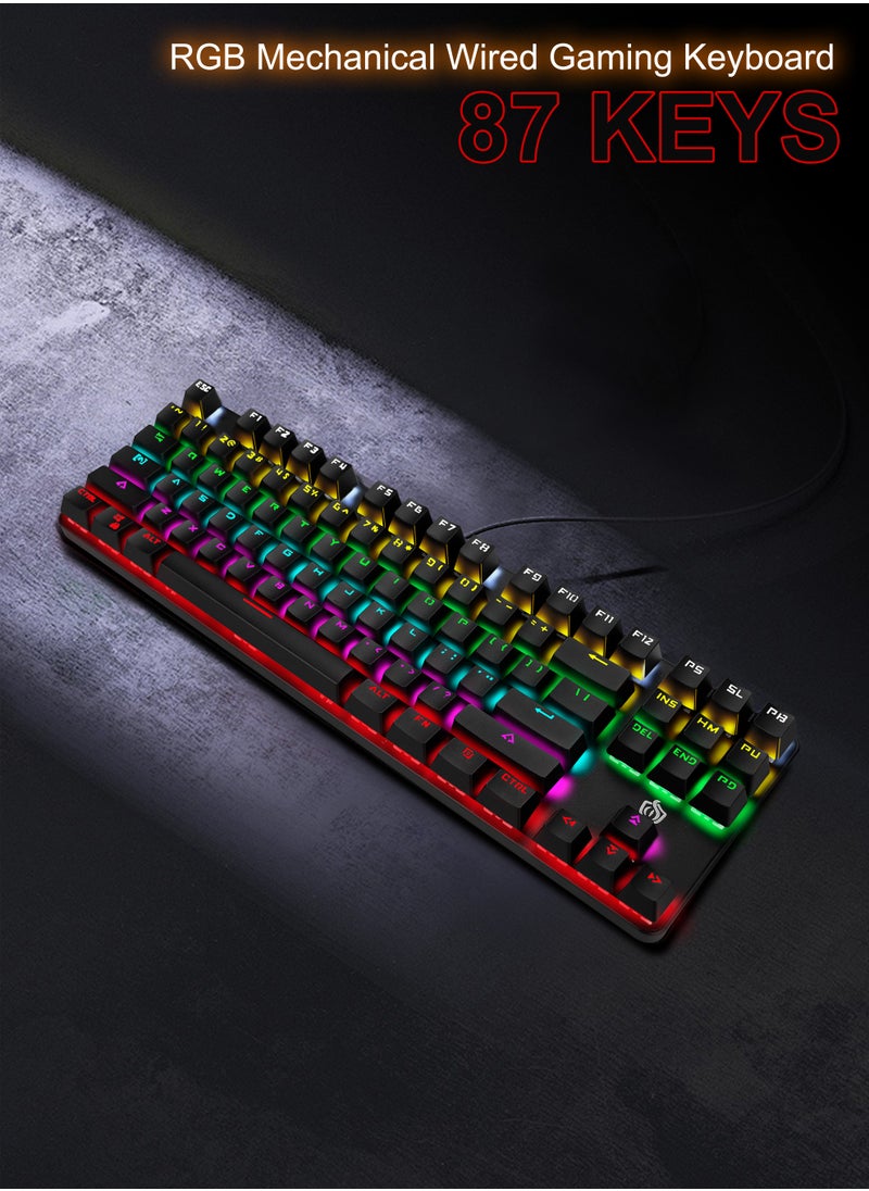 نكومي - لوحة مفاتيح ميكانيكية للألعاب، لوحة مفاتيح سريعة الاستجابة بإضاءة خلفية LED RGB بألوان قوس قزح، 87 مفتاحًا سلكية تعمل بنظام نوافذ/ماك/أندرويد وألعاب الكمبيوتر الشخصي - Image 1