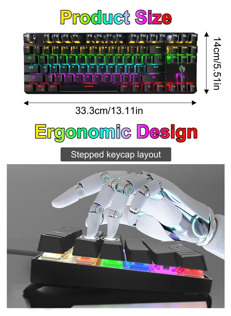 نكومي - لوحة مفاتيح ميكانيكية للألعاب، لوحة مفاتيح سريعة الاستجابة بإضاءة خلفية LED RGB بألوان قوس قزح، 87 مفتاحًا سلكية تعمل بنظام نوافذ/ماك/أندرويد وألعاب الكمبيوتر الشخصي - Image 1