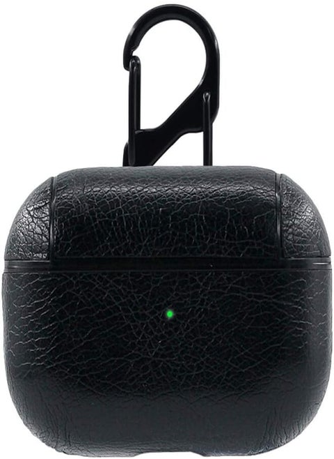 Leather with Keychain Hook Up Shockproof Cover for AirPods 3 (Black)
