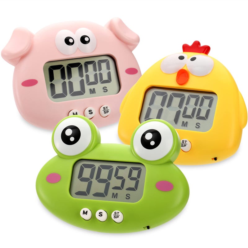 DEAYOU 3Pack Digital Kitchen Timer Small Electronic Timers for Cooking Magnetic Cute Timer Clock with Stand for Kid Teacher Senior Exercise Study Baking Big Digits Loud Alarm Count Up Down