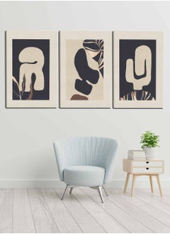 LOWHA Set Of 3 Framed Canvas Wall Arts Stretched Over Wooden Frame, Abstract Paintings, For Home, Living Room, Office Decor  - Image 1