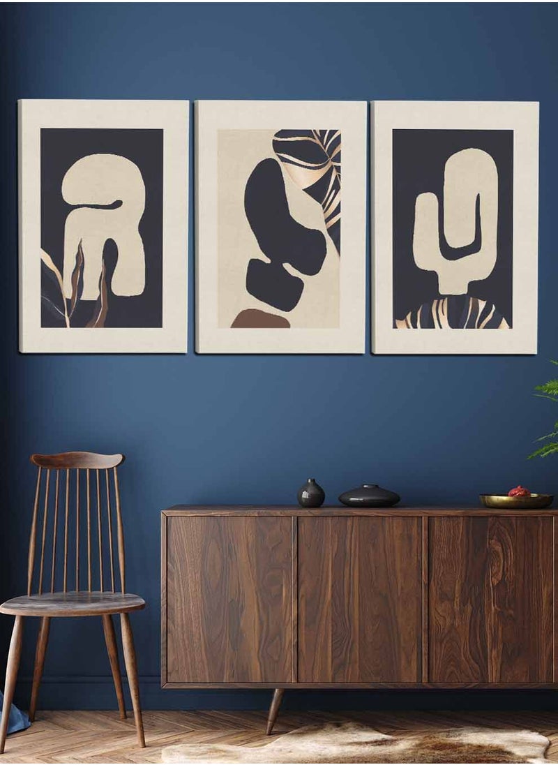 LOWHA Set Of 3 Framed Canvas Wall Arts Stretched Over Wooden Frame, Abstract Paintings, For Home, Living Room, Office Decor  - Image 3