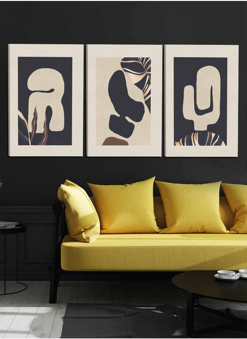 LOWHA Set Of 3 Framed Canvas Wall Arts Stretched Over Wooden Frame, Abstract Paintings, For Home, Living Room, Office Decor  - Image 2