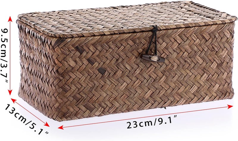 Hipiwe Woven Storage Baskets with Lids Natural Seagrass Coffee (XS, 23 x 13 x 9.5 cm) - Image 4
