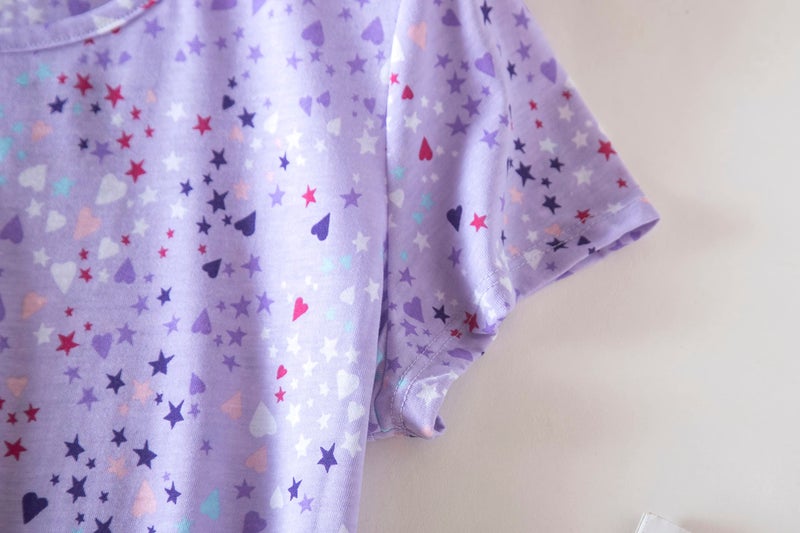 PNAEONG 3 Pack Women's Cotton Nightgown Sleepwear Short Sleeves Shirt Casual Print Sleepdress SY003-Star+Purple+Pink-2XL - Image 5