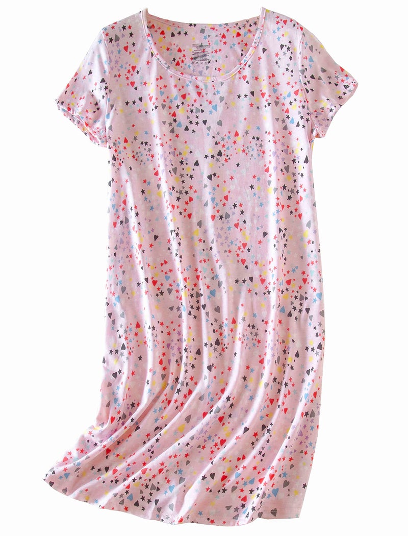PNAEONG 3 Pack Women's Cotton Nightgown Sleepwear Short Sleeves Shirt Casual Print Sleepdress SY003-Star+Purple+Pink-2XL - Image 4