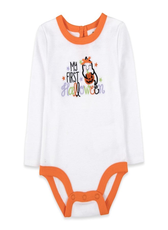 Baby Essentials Baby Girl Halloween Outfit 4-Piece Set - Bodysuit, Striped Pants, Tutu Skirt & Bow Headband - Infant First Halloween (6 months) - Image 3