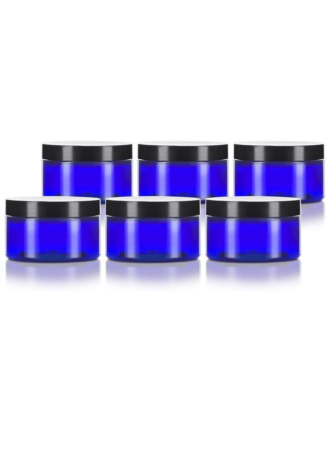 JUVITUS JUVITUS 2 oz Cobalt Blue Heavy Wall Plastic Refillable Low Profile Jar with Black Smooth Lid (6 pack)  - Image 1