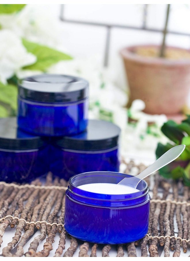 JUVITUS JUVITUS 2 oz Cobalt Blue Heavy Wall Plastic Refillable Low Profile Jar with Black Smooth Lid (6 pack)  - Image 4