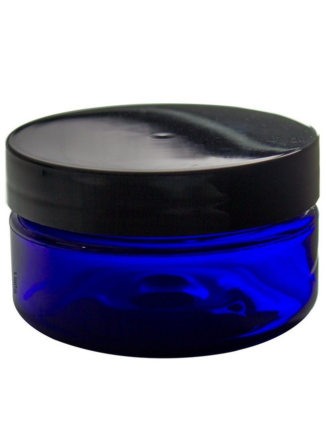 JUVITUS JUVITUS 2 oz Cobalt Blue Heavy Wall Plastic Refillable Low Profile Jar with Black Smooth Lid (6 pack)  - Image 2