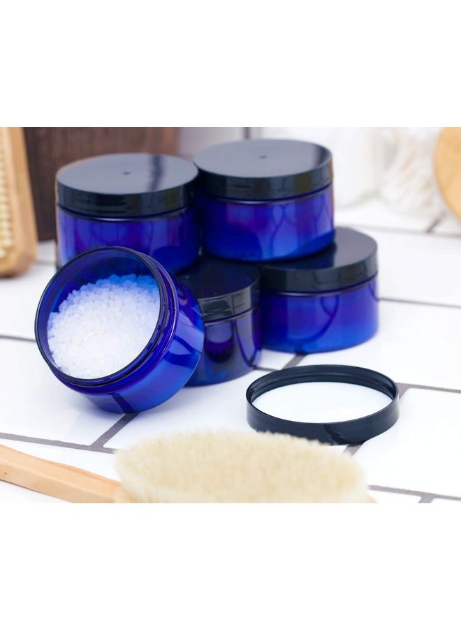 JUVITUS JUVITUS 2 oz Cobalt Blue Heavy Wall Plastic Refillable Low Profile Jar with Black Smooth Lid (6 pack)  - Image 3