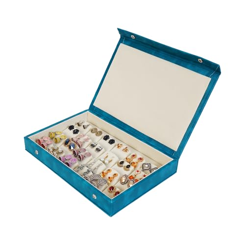 DigiRake Earrings Organizer Box for Women – Teal Rexine Jewelry Storage with 24 Slots for Studs, Jhumkas & Gold Earrings – Ideal for Travel & Gifting - Image 1