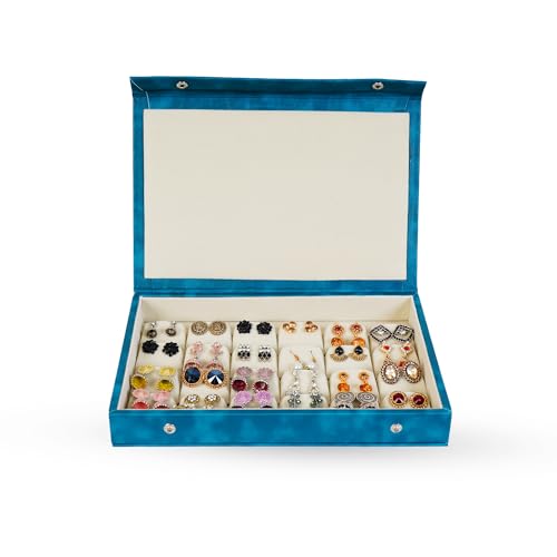 DigiRake Earrings Organizer Box for Women – Teal Rexine Jewelry Storage with 24 Slots for Studs, Jhumkas & Gold Earrings – Ideal for Travel & Gifting - Image 2