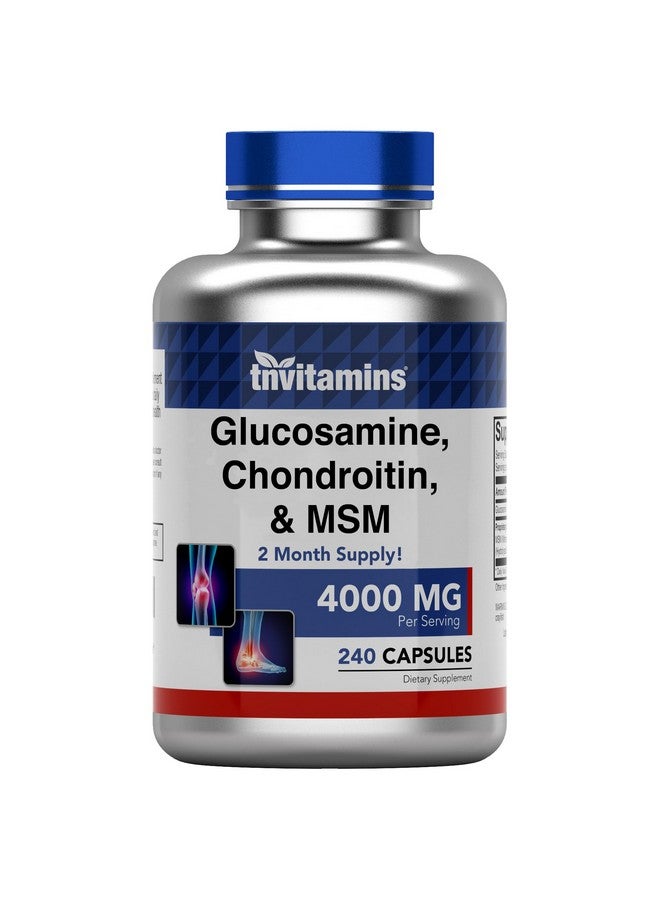 تي إن فيتامينس فيتامينات جلوكوزامين وكوندرويتين وميثيل سلفونيل ميثان (4000 مجم - 240 كبسولة) للرجال والنساء | مركب مكمل لدعم المفاصل* | قوة أكثر من ثلاثة أضعاف! | غير معدل وراثيًا | تم إنتاجه في الولايات المتحدة الأمريكية - Image 1