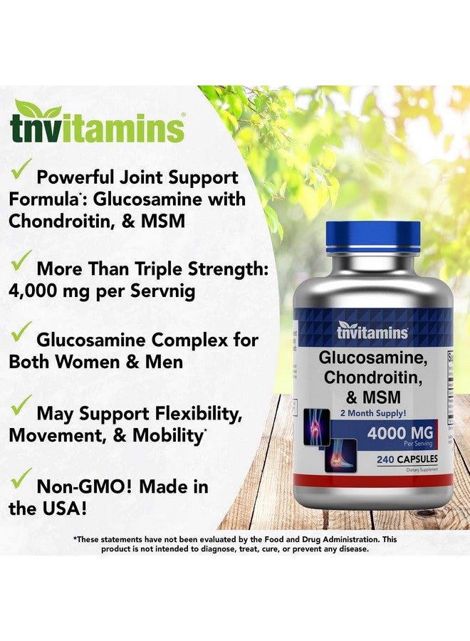 تي إن فيتامينس فيتامينات جلوكوزامين وكوندرويتين وميثيل سلفونيل ميثان (4000 مجم - 240 كبسولة) للرجال والنساء | مركب مكمل لدعم المفاصل* | قوة أكثر من ثلاثة أضعاف! | غير معدل وراثيًا | تم إنتاجه في الولايات المتحدة الأمريكية - Image 3