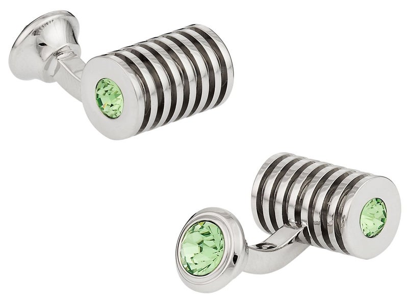 Cuff-Daddy Green Crystal Silver Cufflinks with Presentation Gift Box - Perfect for Travel - Image 1