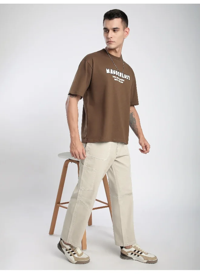 بيونغ Beige Patch Pocket Contrast Stitch Cargo Pants