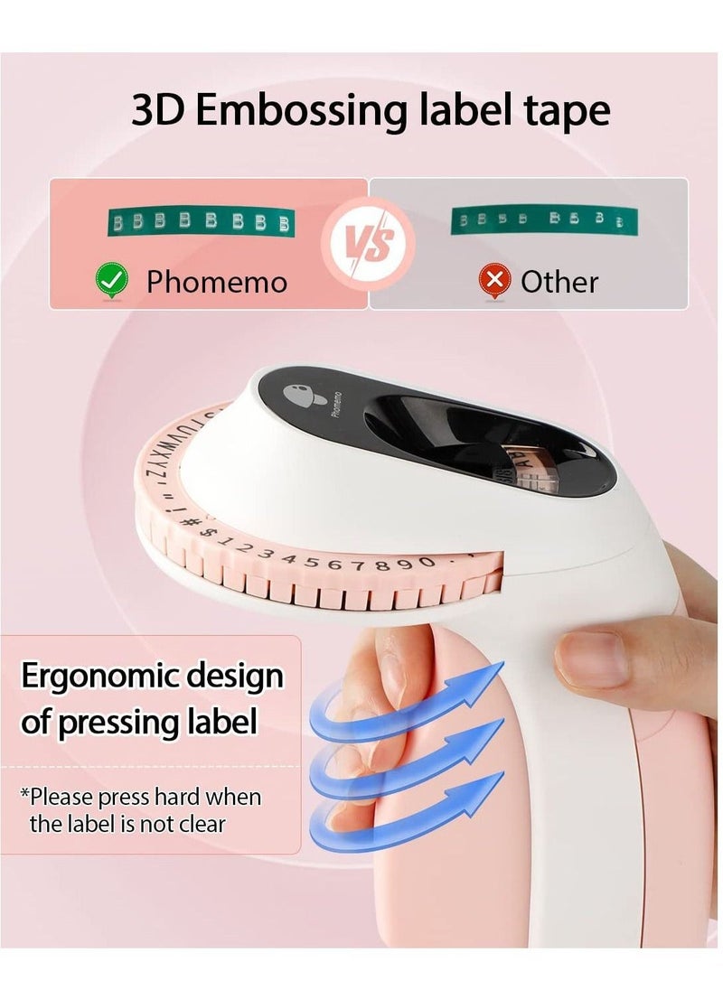 فوميمو تنقش التسمية صنع آلة مع 6 أشرطة لاصقة ، 3D المحمولة تنقش تسمية الطابعة كتابة الجهاز ، ومن ناحية تنقش تسمية الطابعة مع 6 لفات من تنقش الشريط ، ومناسبة للمكاتب ، والمنظمات المنزلية ، ديي الوردي - Image 2