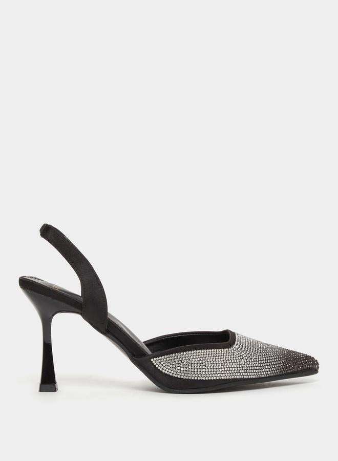 Styli Embellished Ankle Strap Stiletto Heel Shoes - Image 1
