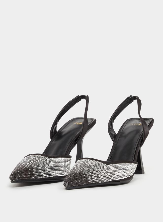 Styli Embellished Ankle Strap Stiletto Heel Shoes - Image 3