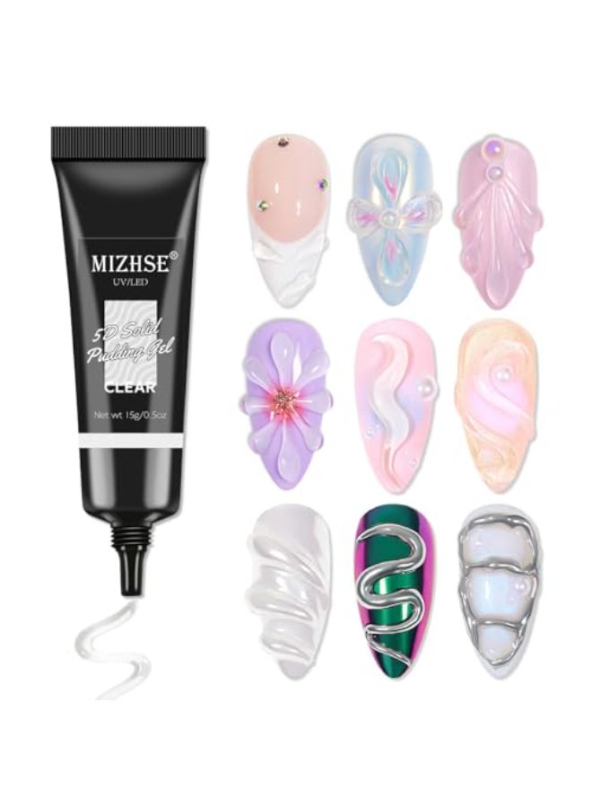 MIZHSE 3D Gel Nail Art Sculpting Gel Glue 15g for Molding Drawing Charms Gems Chrome Powder Rhinestone Design Clear No Wipe Nail Polish for DIY Winter Christmas Nail Art Lamp Curing Needed - Image 1