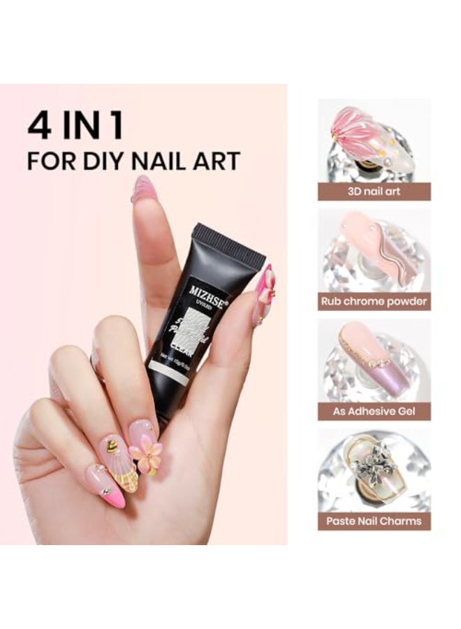 MIZHSE 3D Gel Nail Art Sculpting Gel Glue 15g for Molding Drawing Charms Gems Chrome Powder Rhinestone Design Clear No Wipe Nail Polish for DIY Winter Christmas Nail Art Lamp Curing Needed - Image 3