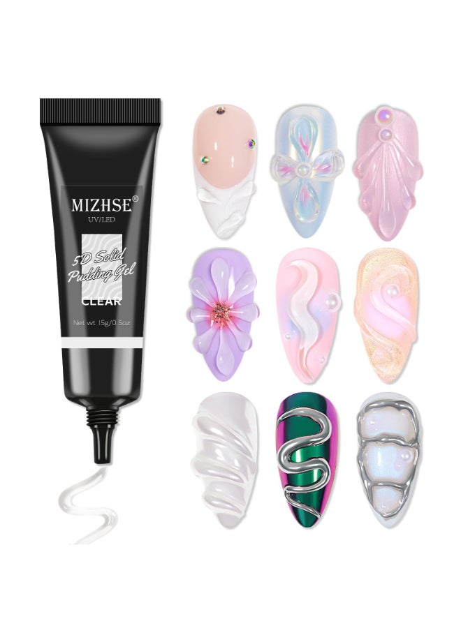 MIZHSE 3D Gel Nail Art Sculpting Gel Glue 15g for Molding Drawing Charms Gems Chrome Powder Rhinestone Design Clear No Wipe Nail Polish for DIY Winter Christmas Nail Art Lamp Curing Needed - Image 2