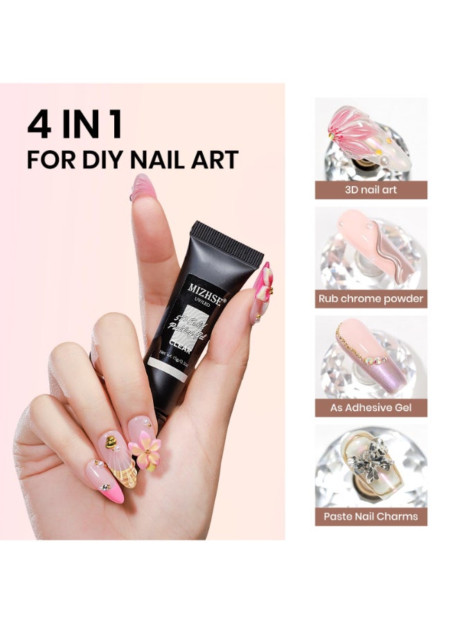 MIZHSE 3D Gel Nail Art Sculpting Gel Glue 15g for Molding Drawing Charms Gems Chrome Powder Rhinestone Design Clear No Wipe Nail Polish for DIY Winter Christmas Nail Art Lamp Curing Needed - Image 4