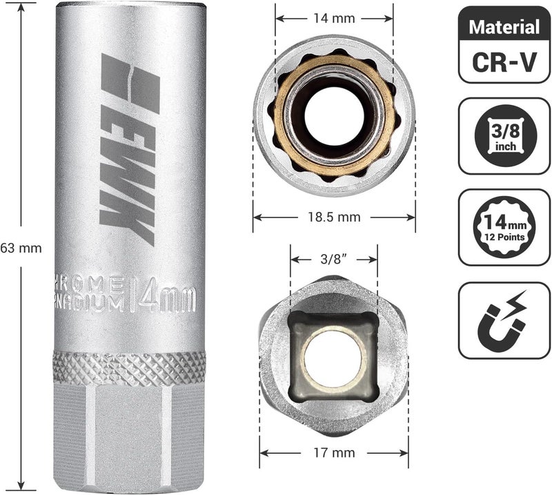 EWK 14mm 12 Point Thin Wall Magnetic Spark Plug Socket for BMW, Mini Cooper, Nissan, Infiniti - Image 2